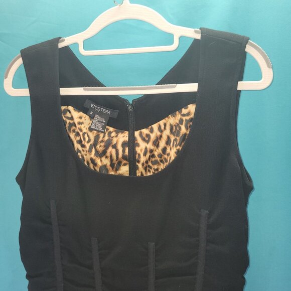Etcetera Womens Size 8 Black Sleeveless Fitted Sheath Dress Leopard Print Lining - Picture 2 of 9